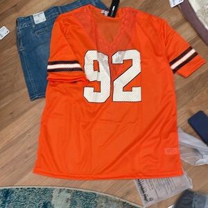 Orange Boxy V-Neck Jersey with 3/4 Sleeves
